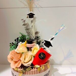 Graduation Themed Floral Arrangement with Red Cup